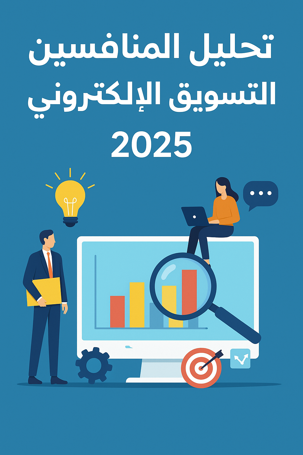 رسم توضيحي يعبر عن تحليل المنافسين في التسويق الإلكتروني باستخدام أدوات رقمية فعالة لعام 2025